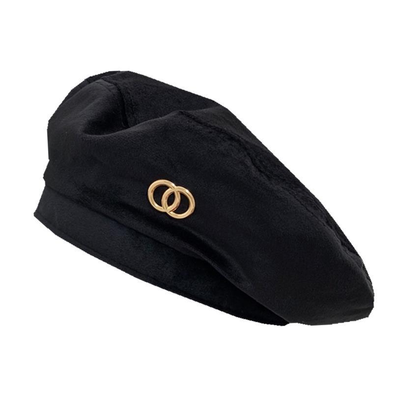 Schwere Industrie Hohe Qualität Süße Coole Schwarze Baskenmütze Weibliche Frühherbst Samt Flache Top Vintage Elegante Maler Hut_voghion.com