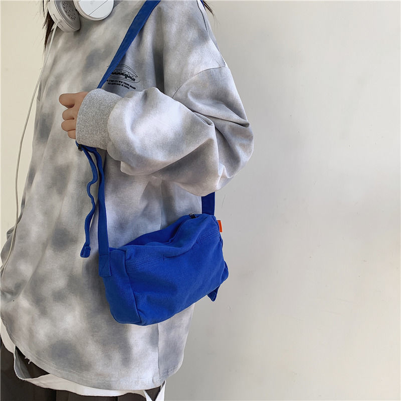 克萊因藍ins日系小包包女原宿ulzzang帆布復古單肩簡約學生斜挎包