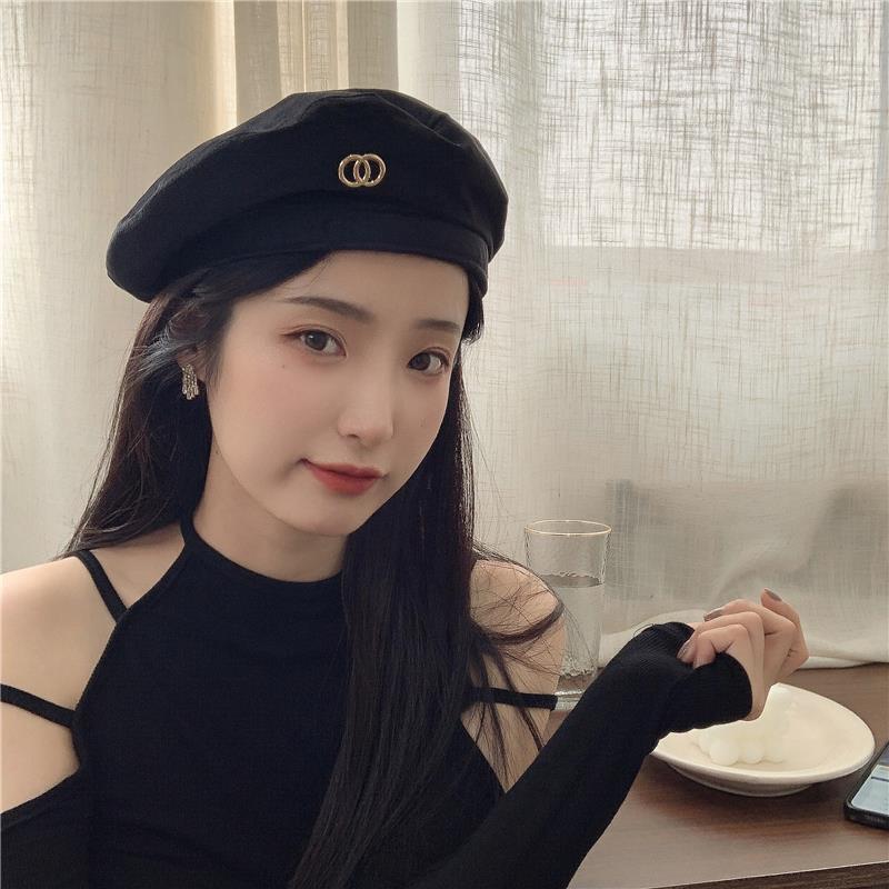 Berretto nero dolce e fresco di alta qualità per l'industria pesante, cappello da pittore vintage elegante con sommità piatta in velluto di inizio autunno_voghion.com