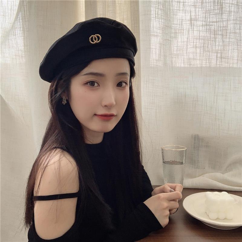 Berretto nero dolce e fresco di alta qualità per l'industria pesante, cappello da pittore vintage elegante con sommità piatta in velluto di inizio autunno_voghion.com
