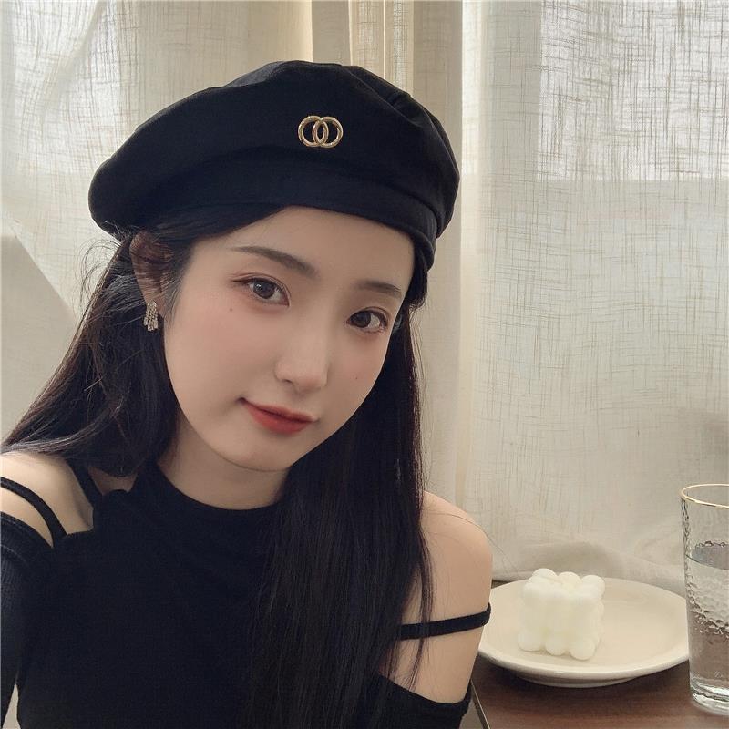 Berretto nero dolce e fresco di alta qualità per l'industria pesante, cappello da pittore vintage elegante con sommità piatta in velluto di inizio autunno_voghion.com