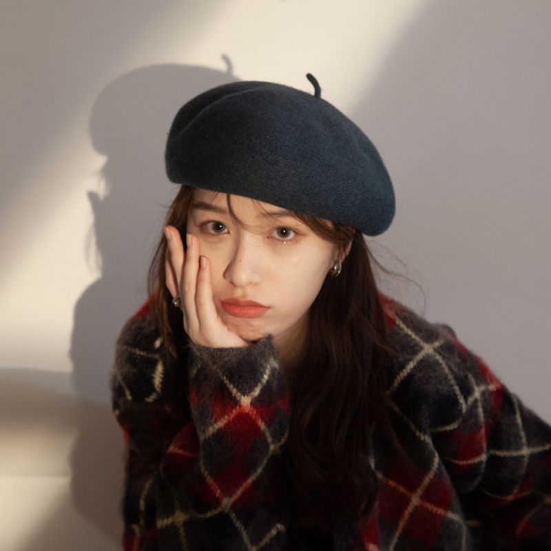 Autumn and winter Korean version of the all-match wool hat beret female pumpkin hat retro British painter hat Japanese beret hat tide