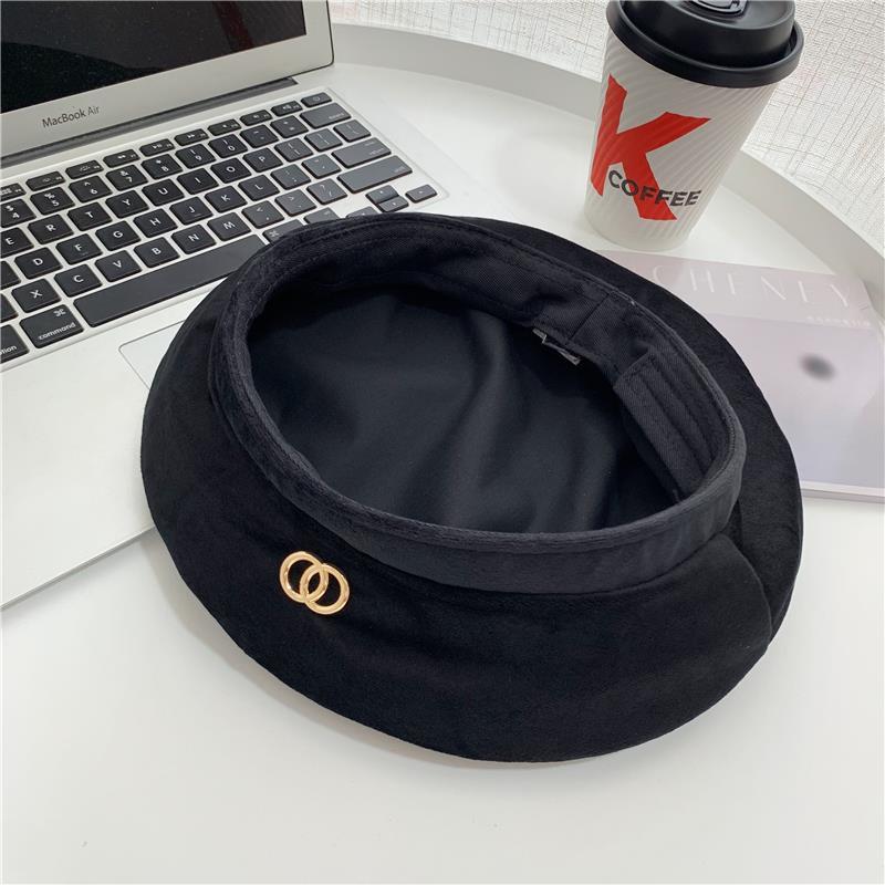 Berretto nero dolce e fresco di alta qualità per l'industria pesante, cappello da pittore vintage elegante con sommità piatta in velluto di inizio autunno_voghion.com
