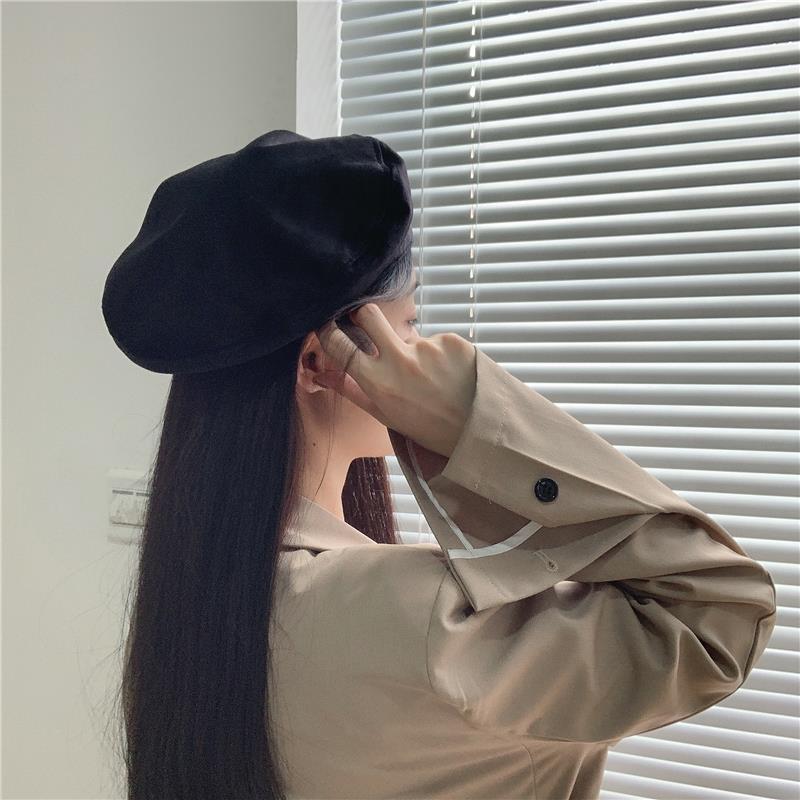 Berretto nero dolce e fresco di alta qualità per l'industria pesante, cappello da pittore vintage elegante con sommità piatta in velluto di inizio autunno_voghion.com