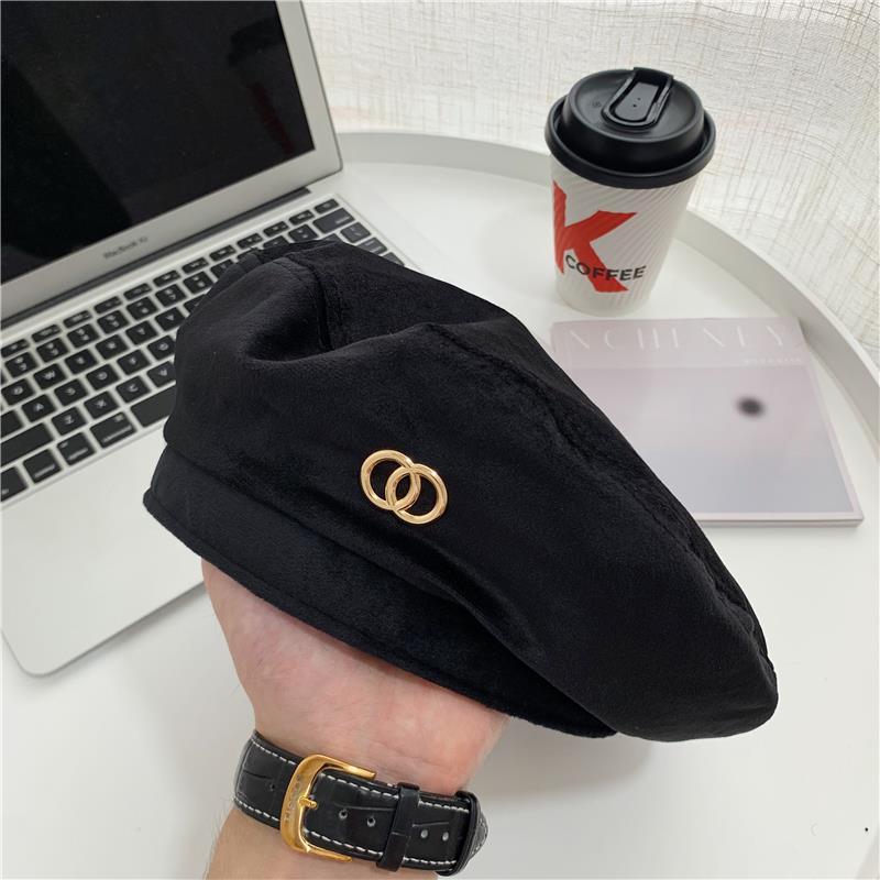 Berretto nero dolce e fresco di alta qualità per l'industria pesante, cappello da pittore vintage elegante con sommità piatta in velluto di inizio autunno_voghion.com