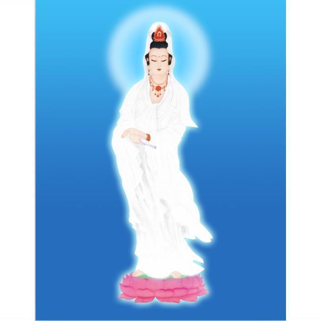 观音佛像画像手绘供奉家用白衣观世音菩萨站像图相纸塑封