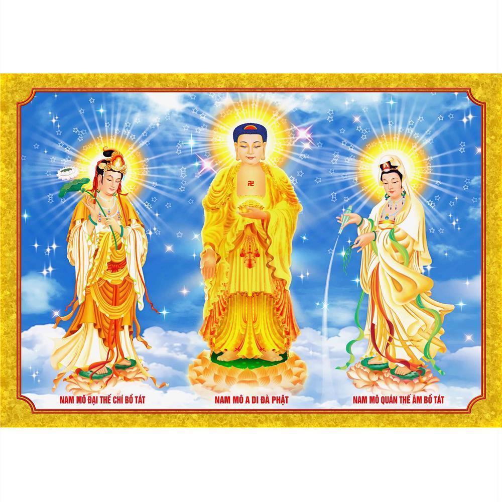 佛像西方三圣画像挂画高清供奉阿弥陀佛贴纸图免邮费塑封