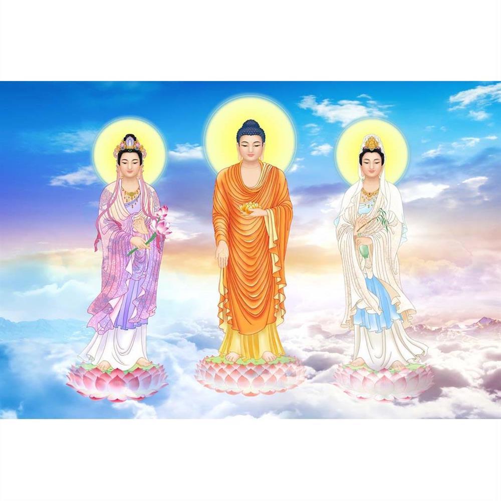 高清西方三圣画像挂画定制西方三圣接引图佛画像相纸塑封