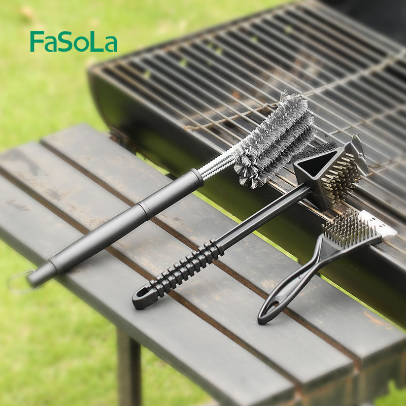 FaSoLa Special Tool For Grills Rack Cleaning Steel BBQ Mesh Long Handle Shovel Brush_voghion.com