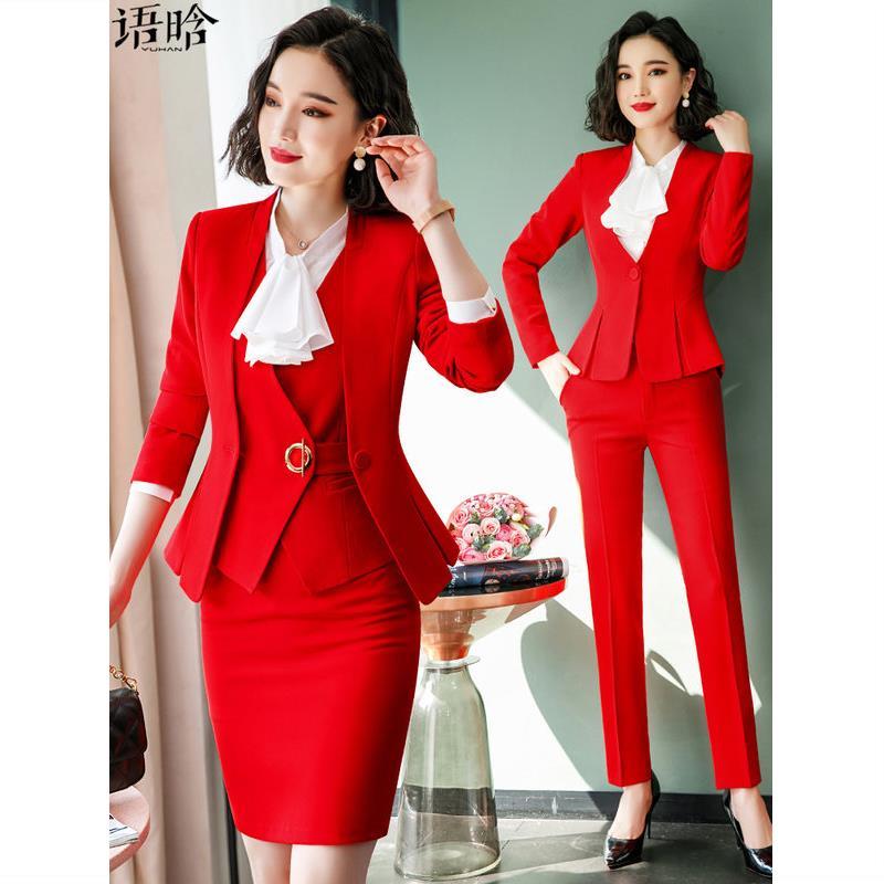 Red suit suit for women spring and autumn fashion women's formal wear high-end temperament goddess style professional wear small suit jacket