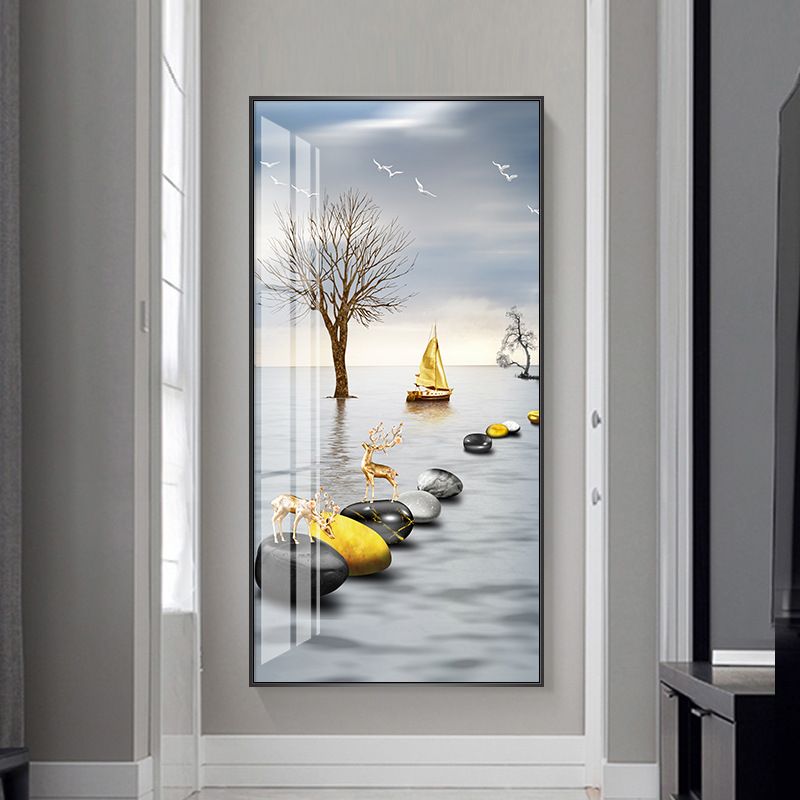 入户玄关装饰画晶瓷晶钻画走廊过道竖版挂画现代简约客厅装饰壁画