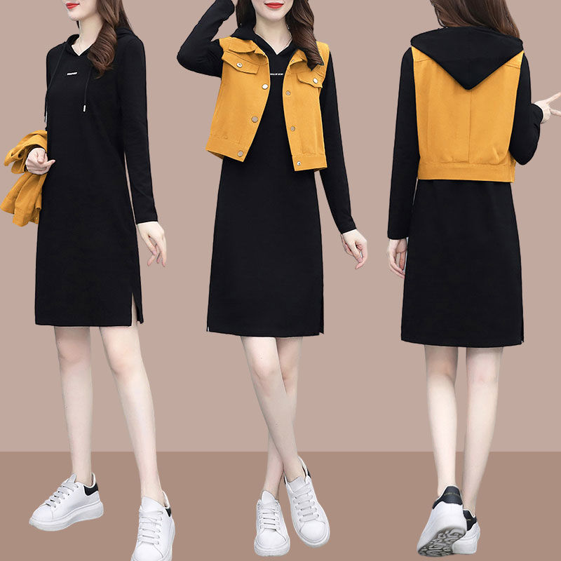 Age-reducing temperament suit female spring and autumn new fashion casual hooded long-sleeved dress western style vest two-piece trendy