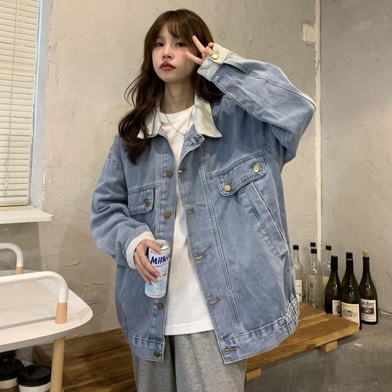 Denim jacket women's spring and autumn Korean style loose 2021 new retro Hong Kong style all-match small denim clothing trend