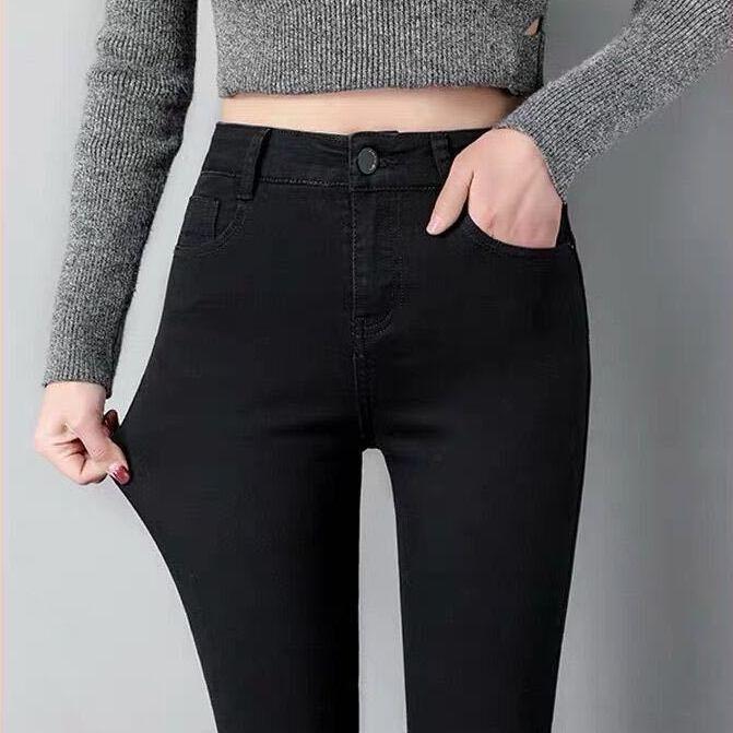 New style jeans women's high waist Korean version black pencil pants large size women's clothing students slim nine points pencil long pants
