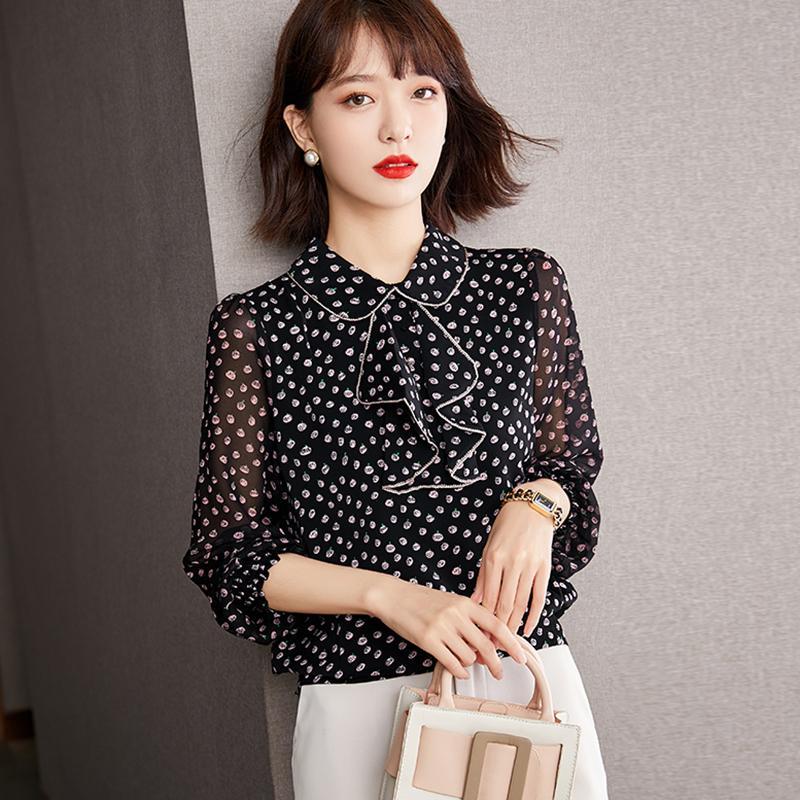 商场品质折扣店专柜2021秋季雪纺衫长袖女新款百搭碎花衬衣潮