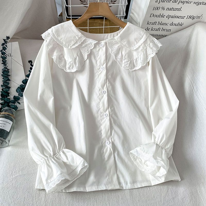 100% cotton college style lolita doll collar shirt female lolita spring and autumn all-match jk shirt long-sleeved top