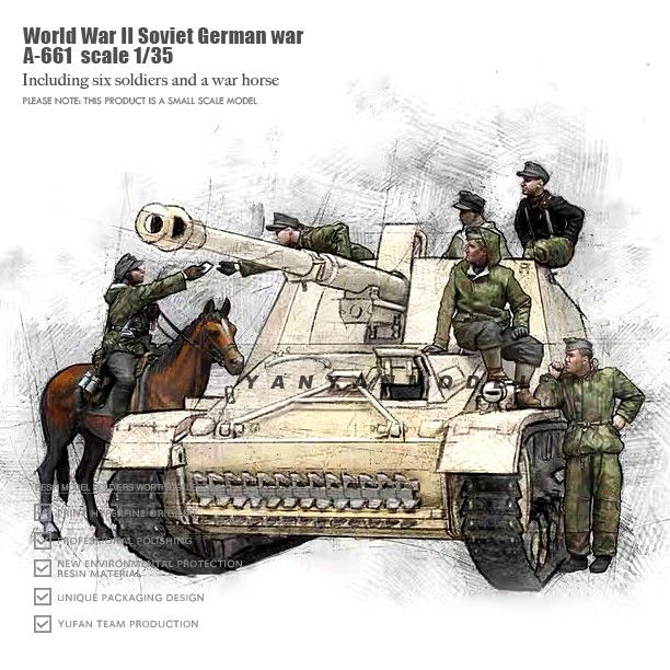 1/35 二战冬季德军(6人1马)  树脂兵人 白模(原特)  a-661