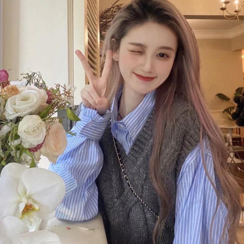 早秋季甜酷套裝女2023新款百搭毛衣外搭寬鬆慵懶學院風針織馬甲女