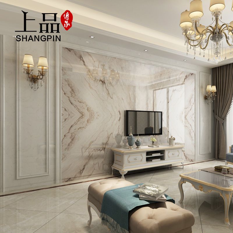 电视背景墙瓷砖现代客厅 欧式微晶石电视墙 大理石护墙板边框造型