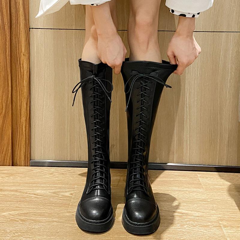 White boots women's 2021 autumn winter new cavalry boots look thin British style Martin boots below the knee boots