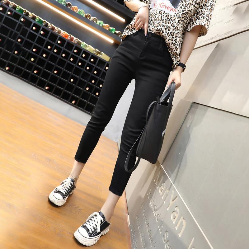 Black high waist thin elastic jeans women's eight-point small 2021 spring and autumn new skinny pencil pants