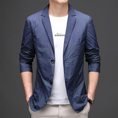 防晒西服男薄款夏季中青年男士休闲小西装修身便西外套m