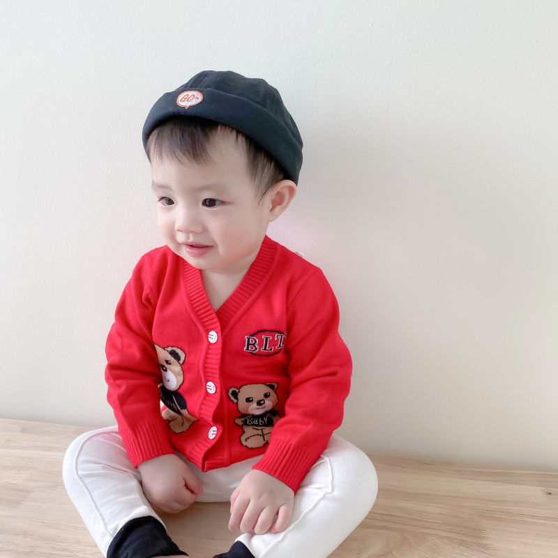 Children's spring and autumn cardigan baby knitted jacket male baby cartoon sweater female baby baby cotton sweater winter