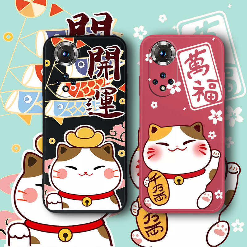 开运招财猫荣耀50手机壳液态硅胶honor50pro情侣30女30s全包防摔