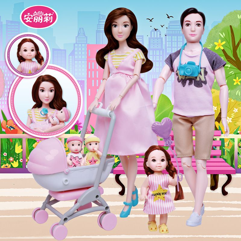 怀孕娃娃生孩子宝宝大肚子孕妇儿童女孩公主玩具一家四口六口出行