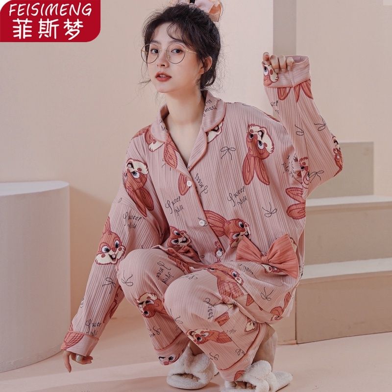 Autumn long-sleeved women's pajamas pure cotton spring and autumn style 2021 new net red hot style suit cute home clothes summer