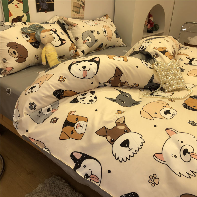 韩国风格小碎花四件套单人床上用品学生宿舍床单被套三件套卡通熊