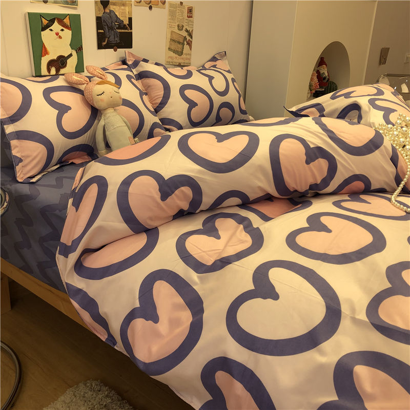 韩国风格小碎花四件套单人床上用品学生宿舍床单被套三件套卡通熊