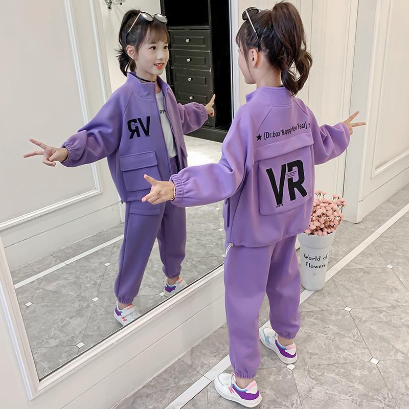 女童秋裝套裝2021新款秋季秋款運動服童裝洋氣秋冬加絨加厚兩件套