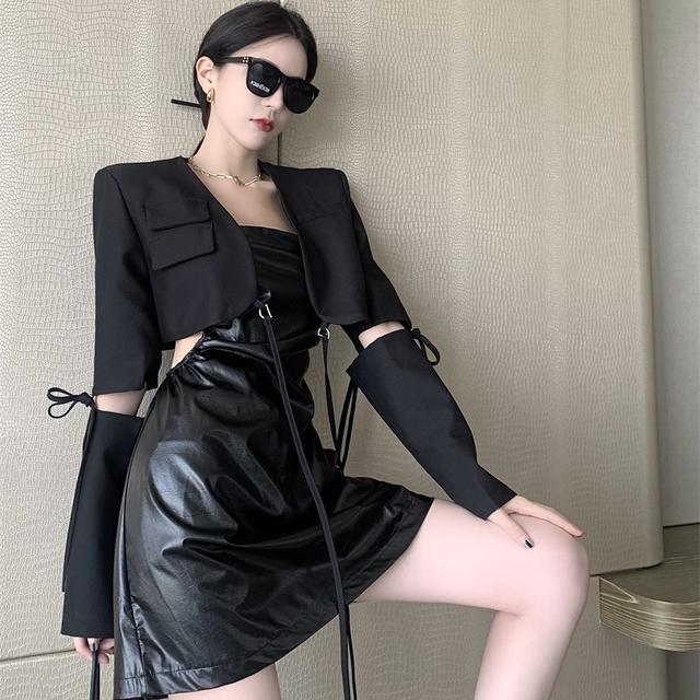 Early autumn new women's clothing Internet celebrity fashion suit slim suspender dress royal sister style skirt high-cold two-piece suit