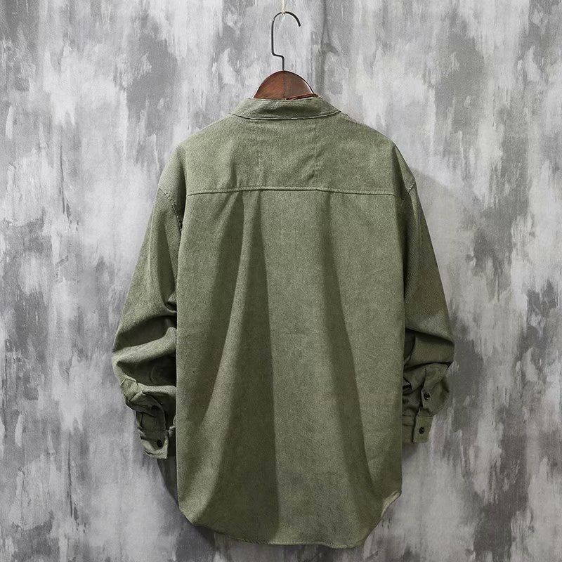 Japanese corduroy long-sleeved shirt men's trendy loose casual retro trend spring and autumn stand-up collar men's shirt jacket