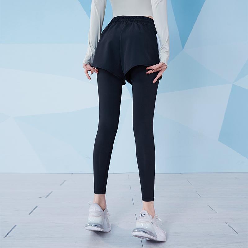范斯蒂克 瑜伽裤女假两件长款显瘦运动裤跑步健身蜜桃提臀紧身裤