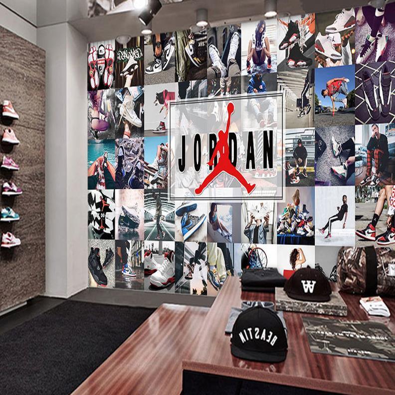 潮牌服装店墙纸时尚aj潮流品牌标志墙纸潮鞋点装饰背景墙壁纸壁布