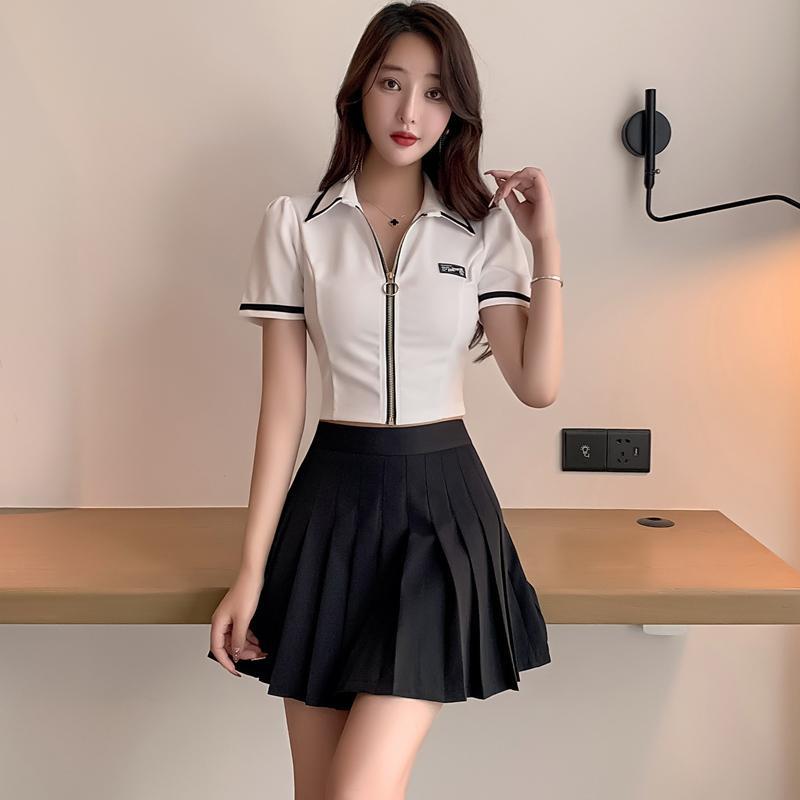 酒吧蹦迪百褶裙套裝性感顯瘦露腰夜場KTV公主連衣裙夜店女裝大碼