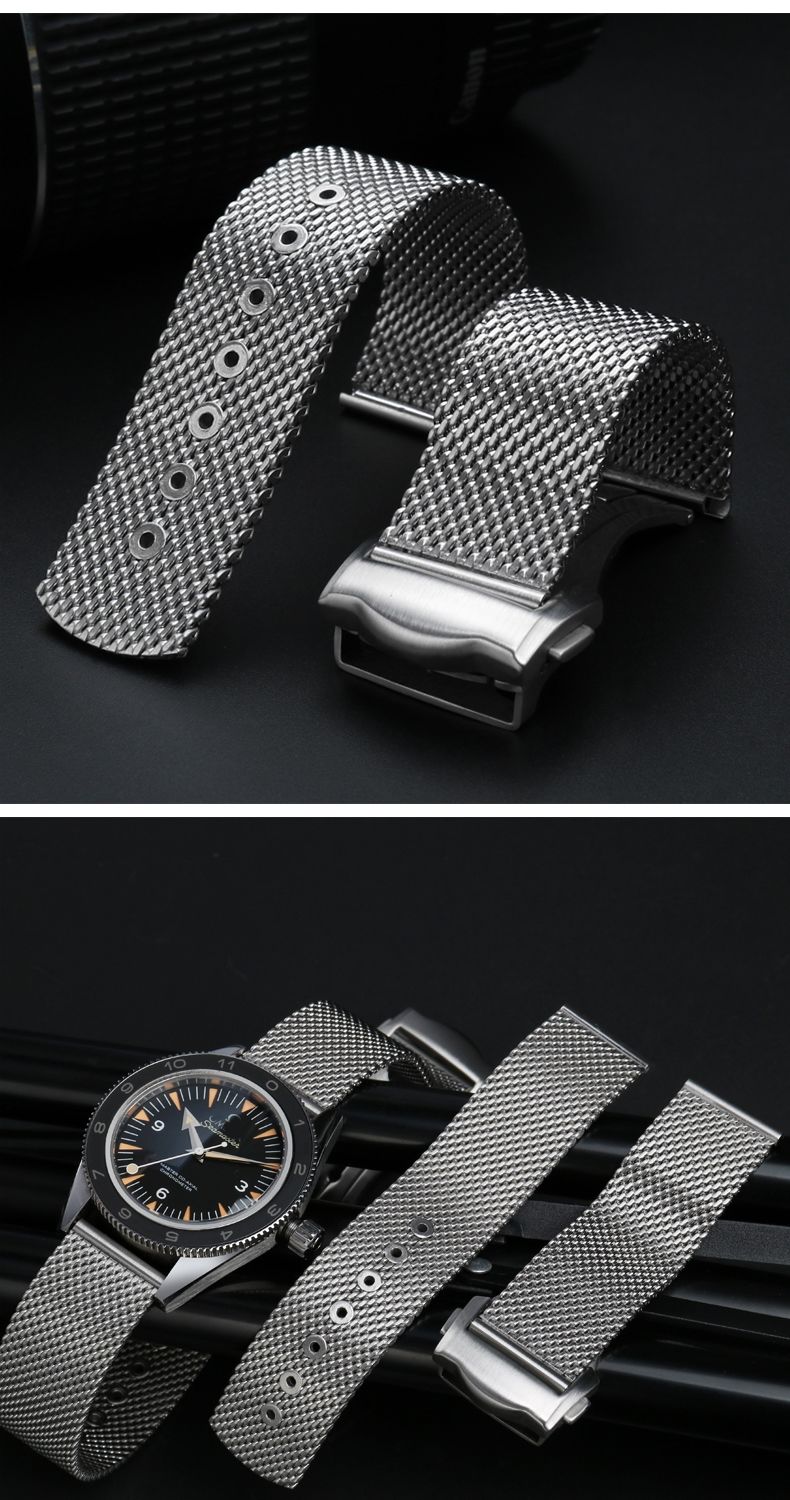 錶帶 手錶配件代用歐米茄007表帶 AT150米蘭鋼帶 omega新海馬300男精鋼表鏈20mm