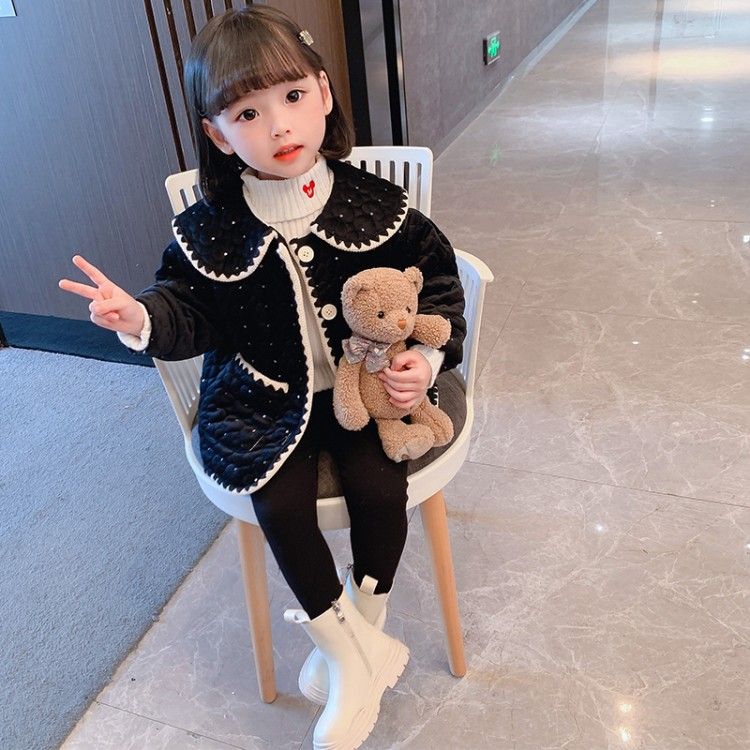 Girls Spring and Autumn Coat 2022 New Autumn and Winter Models Thickened Girl Baby Children's Western-style Small Fragrance and Western-style Cotton Clothes Trend