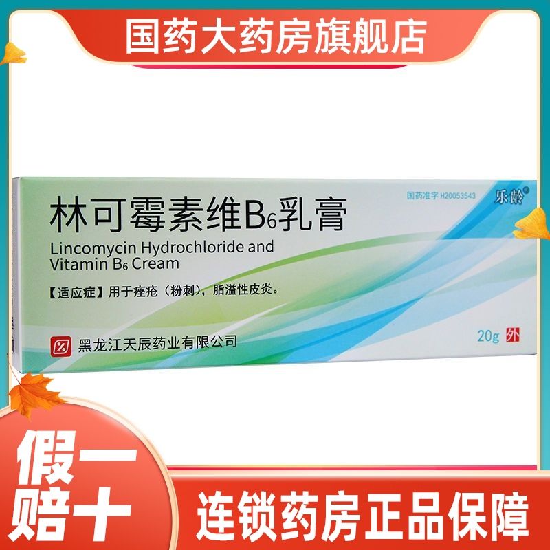 天龙 林可霉素维b6乳膏 20g*1支/盒 用于座疮(粉刺) 脂溢性皮炎