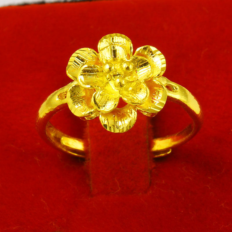 正品黄金戒指女款9999足金纯金饰品真金首饰新娘结婚金子玫瑰花朵