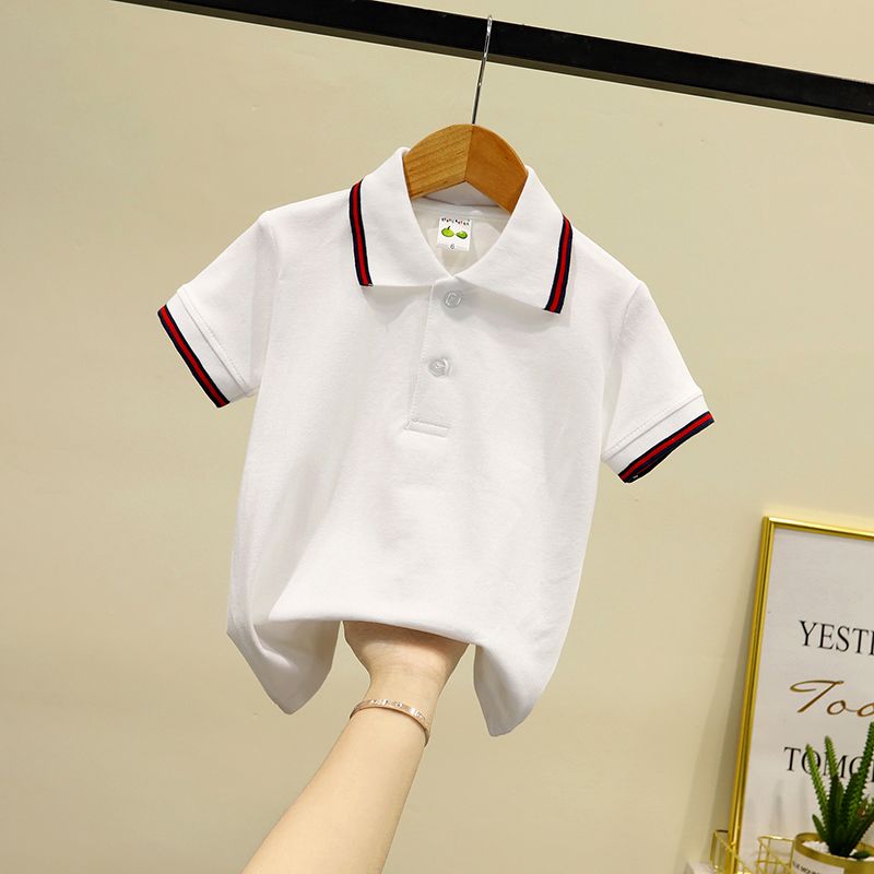 儿童短袖白色衬衫男童夏装纯棉t恤小学生白色校服半袖翻领polo衫