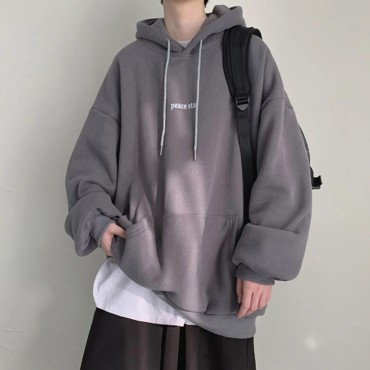 100%純棉男士連帽衛衣寬鬆韓版港風2021秋冬季新款加絨加厚外套男