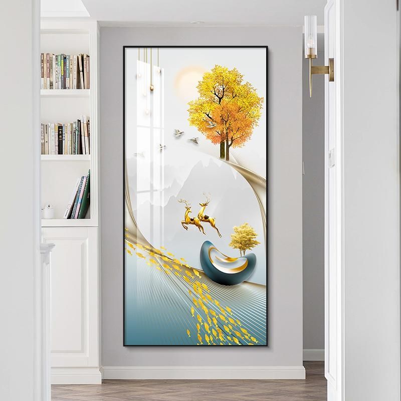 吉祥福禄入户玄关装饰画现代简约竖版过道背景墙走廊尽头玄幻挂画