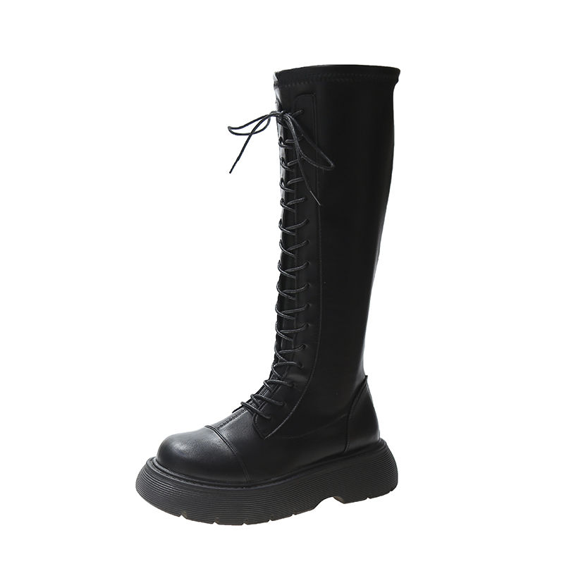 Lace-up boots women's 2022 autumn new but knee thick-soled high-tube small thin knight long boots