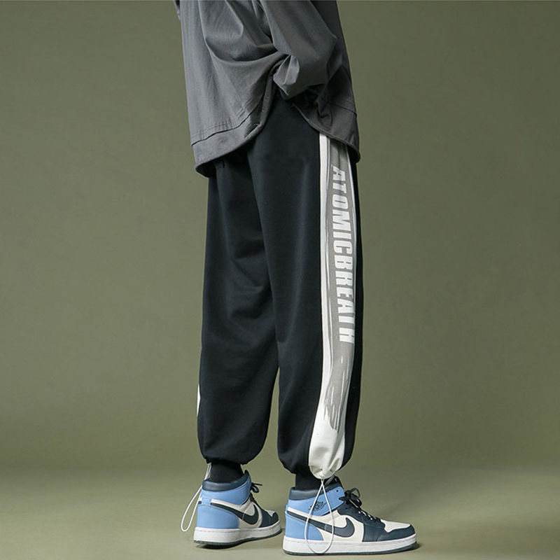 Loose pants Korean style trendy straight wide legs men and women nine points beam feet drawstring student pants all-match casual sports
