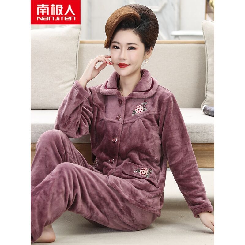 Coral fleece pajamas women's autumn and winter mother middle-aged and elderly mother-in-law grandma flannel plus size home service