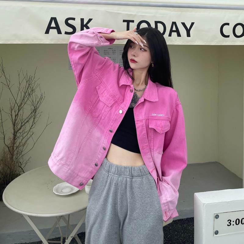 2022 autumn new European and American high street gradient denim long-sleeved jacket loose casual niche jacket top women