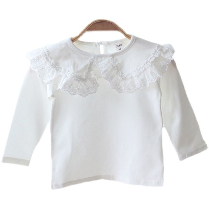Spring new white Lapel children's knitting bottoming Shirt Girls' doll collar Lace Baby Long Sleeve T-Shirt